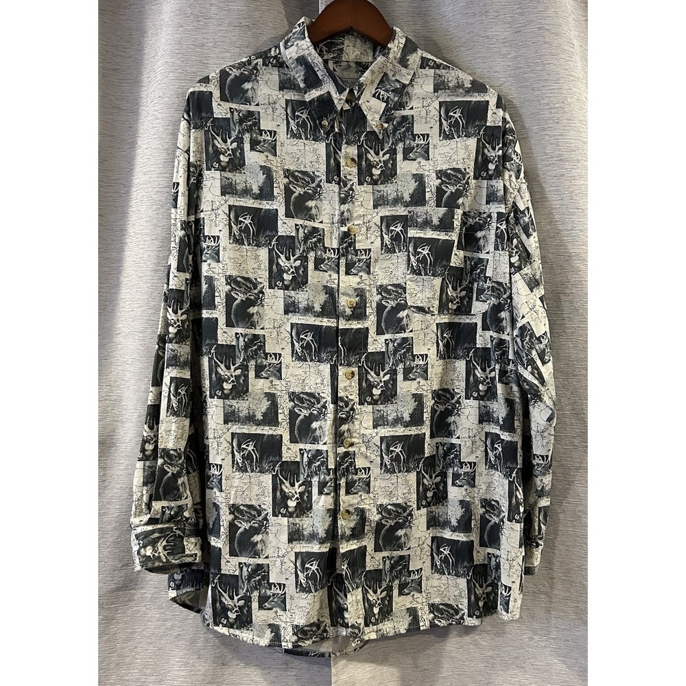 Vintage Michael Austin Long Sleeve Deer All Over Print Button‎ Up Men's Shirt XL